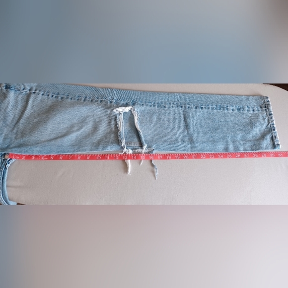 100% Cotton ZARA Women's 2 Light Blue Distressed Jeans, Straight Leg. Button Fly - Picture 12 of 16